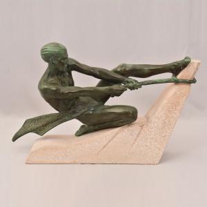 ANTICHE SCULTURE IN ANTIMONIO, MAX LE VERRIER, GUERRIERO, ART DECO, SCULTORE FRANCESE. (STAN92)